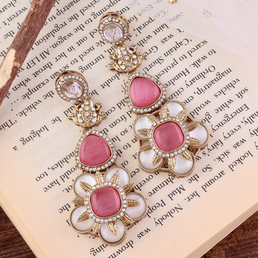 Blush Asher Designer Earring with Premium Monalisa and Zircone Stone Detailing