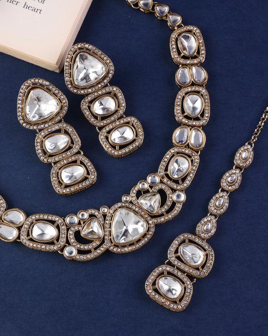 Varnika Premium Polki Dupe Necklace with Earring and Teeka