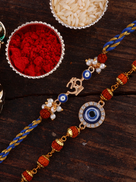 Rudraksh Rakhi and Bracelet with Tilak Set and Card