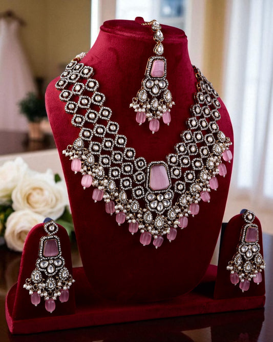 Blush Arizona Premium Monalisa Layered Necklace Set with Earring and Teeka