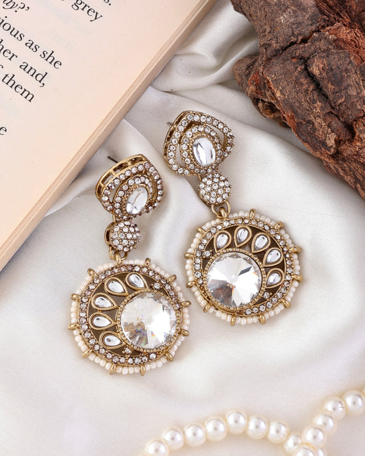 White Tanshika Premium Designer Zircone Polki Dupe Earring