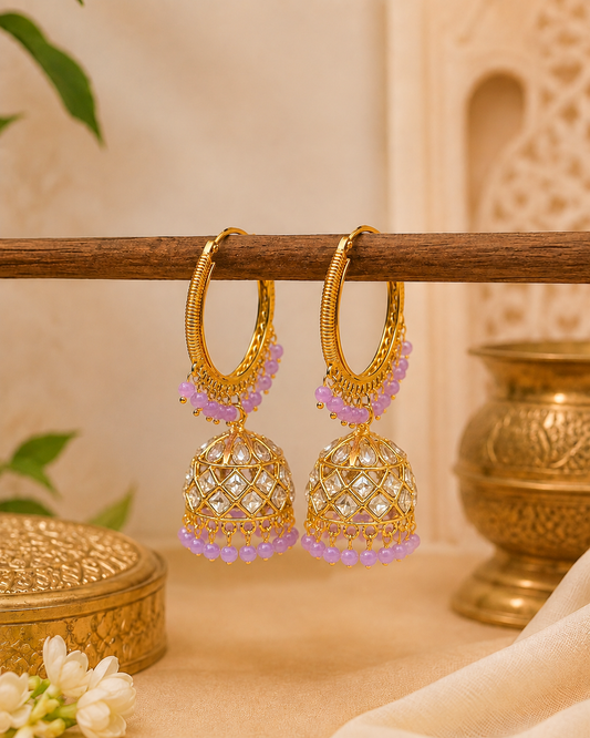 Lilac Mishri Jhumke Earrings