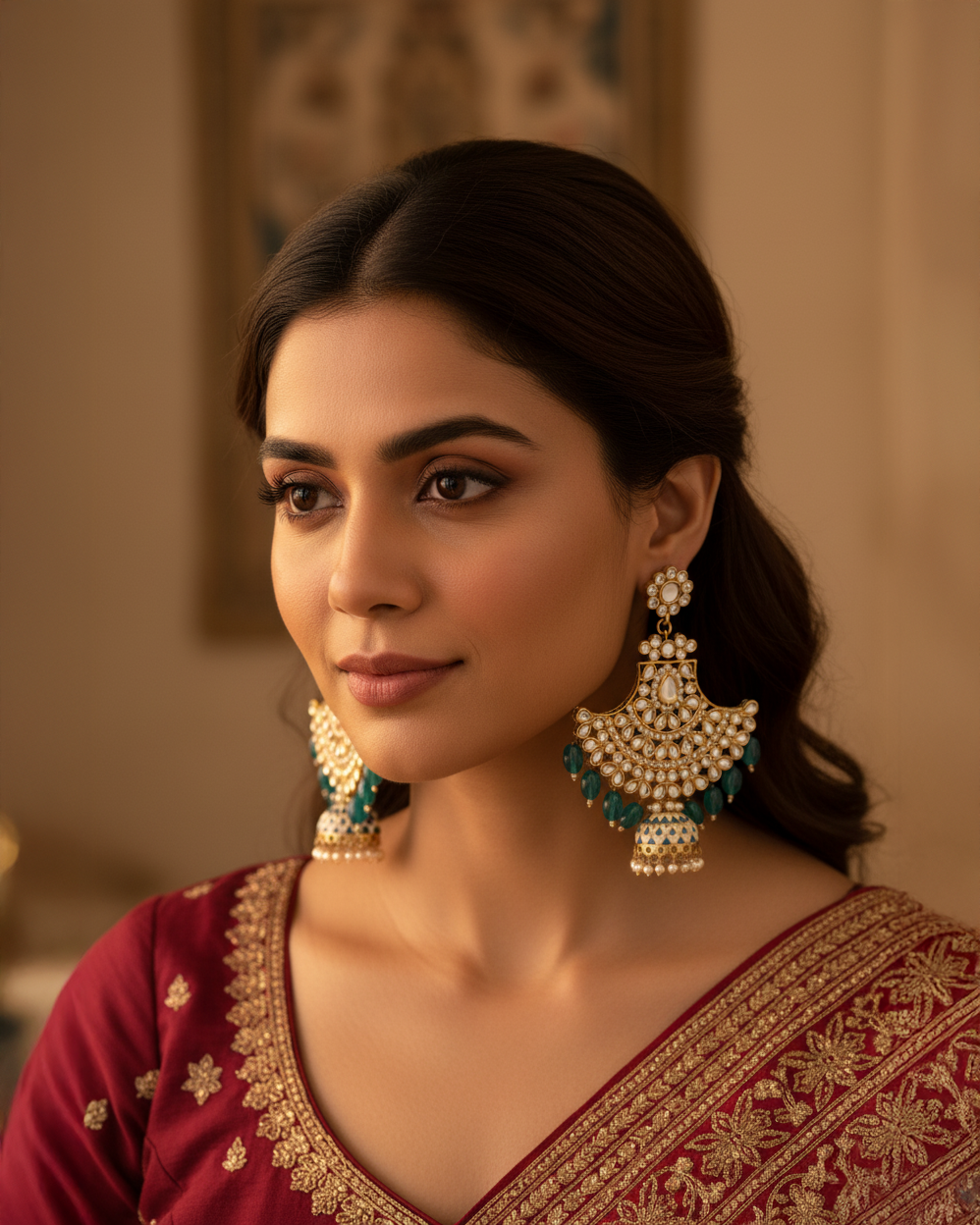 Teal Green Sabita Designer Meenakari Jhumka Earring