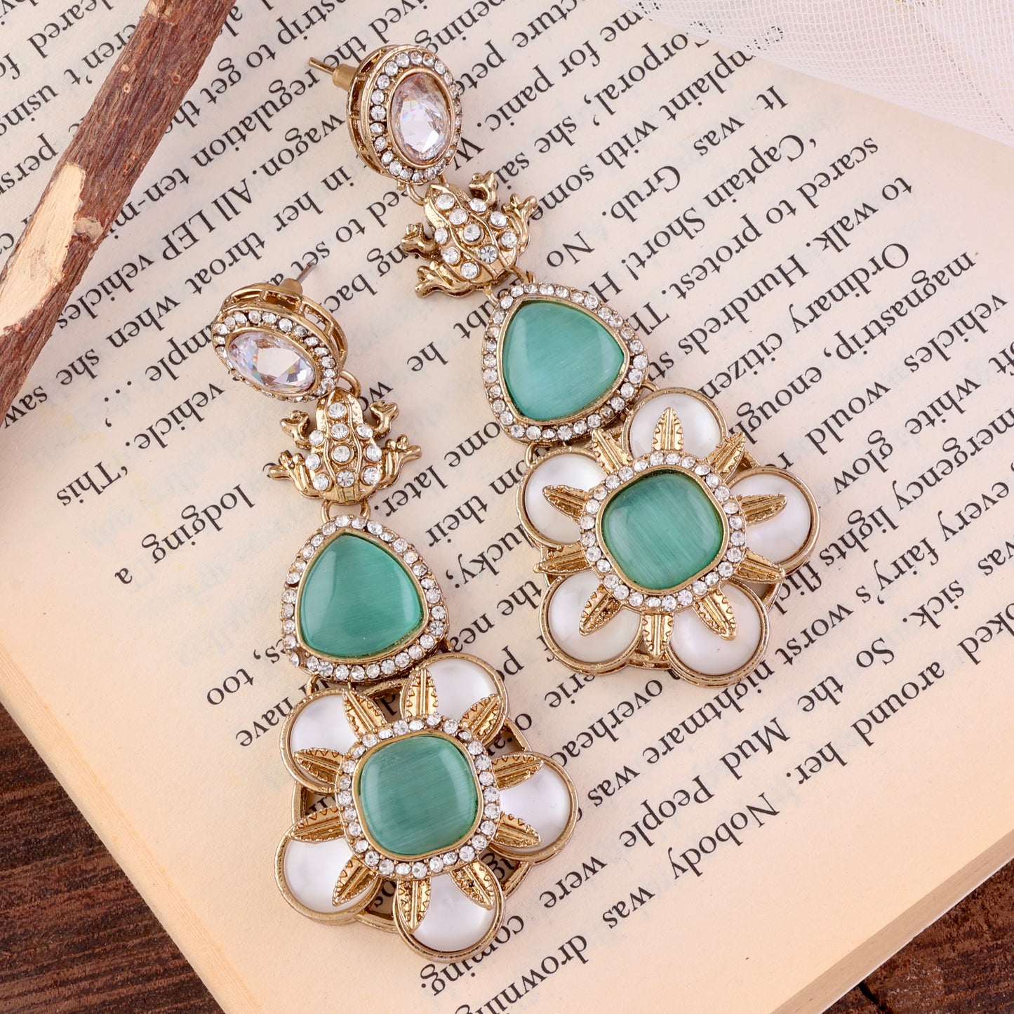 Mint Green Asher Designer Earring with Premium Monalisa and Zircone Stone Detailing