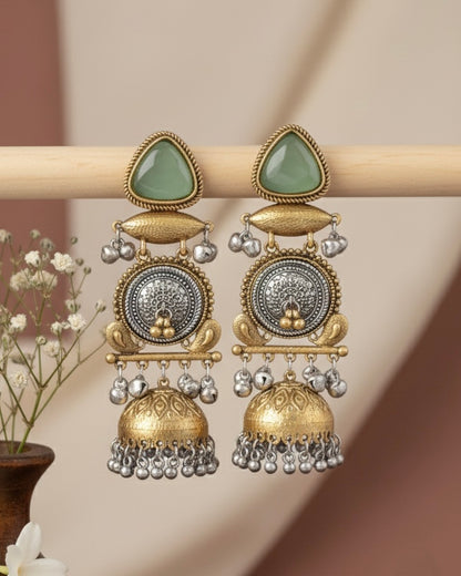 Mint Jasmine Designer Jhumki Earring Brass Lookalike