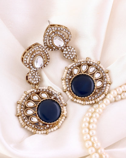 Blue Tanshika Premium Designer Zircone Polki Dupe Earring