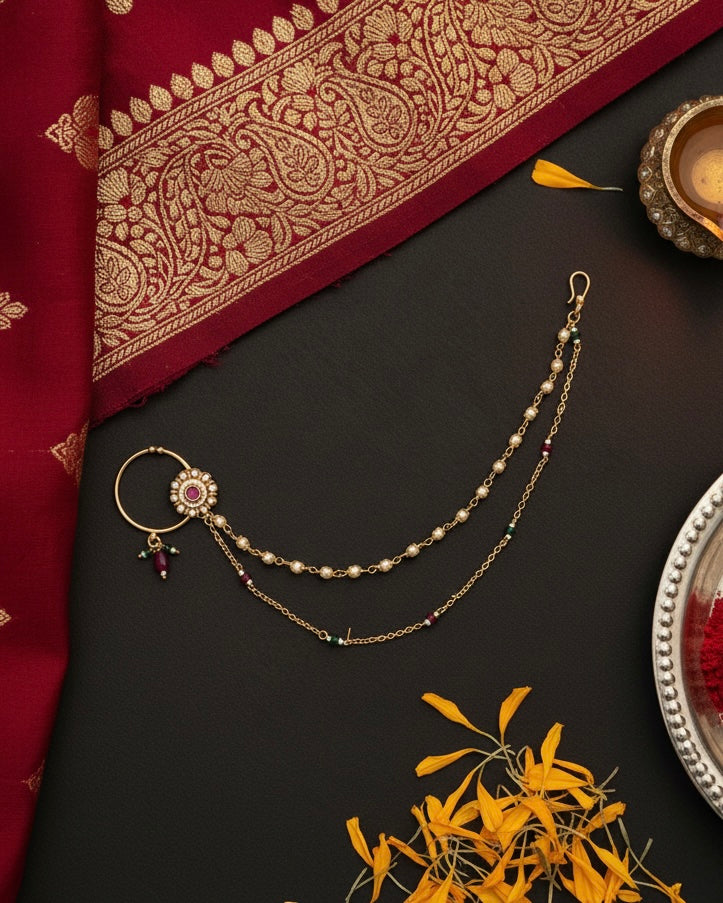 Divya Nath with double chain non pierced nose ring