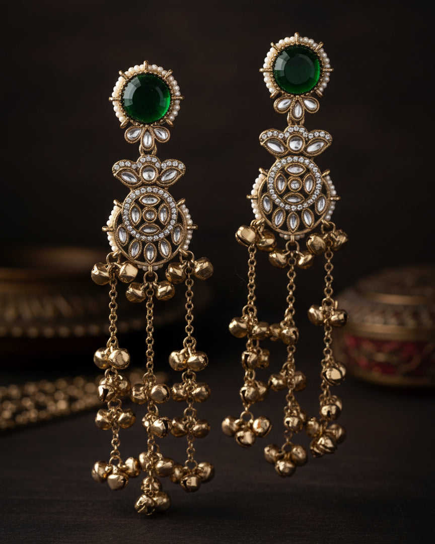 Green Isharv Kashmiri Look Ghunghru Earring