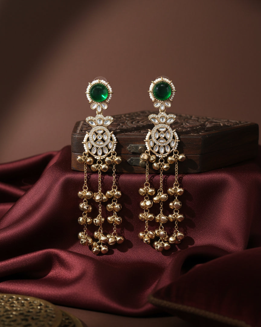 Green Isharv Kashmiri Look Ghunghru Earring