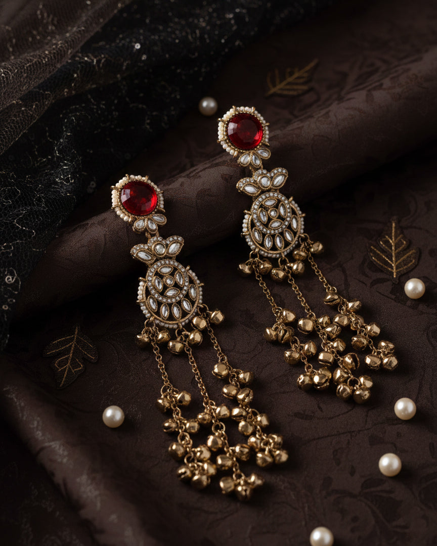 Red Isharv Kashmiri Look Ghunghru Earring