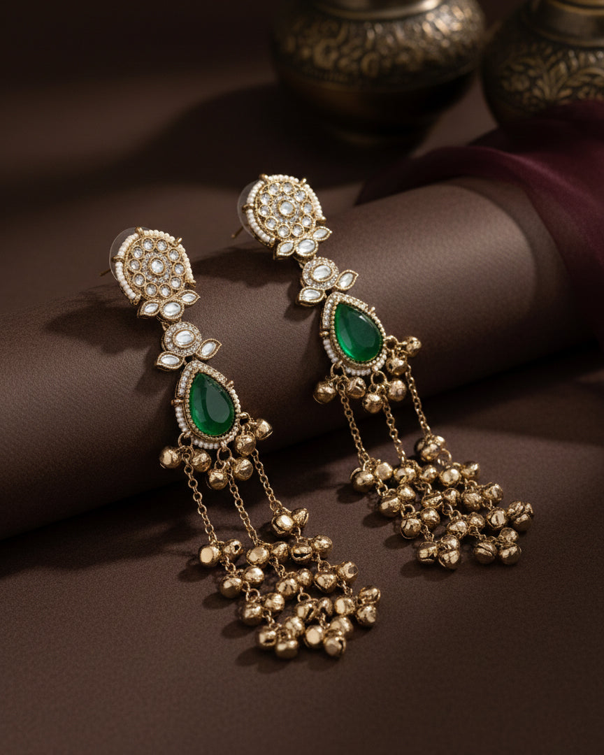 Green Nakul Kashmiri Look Ghunghru Earring
