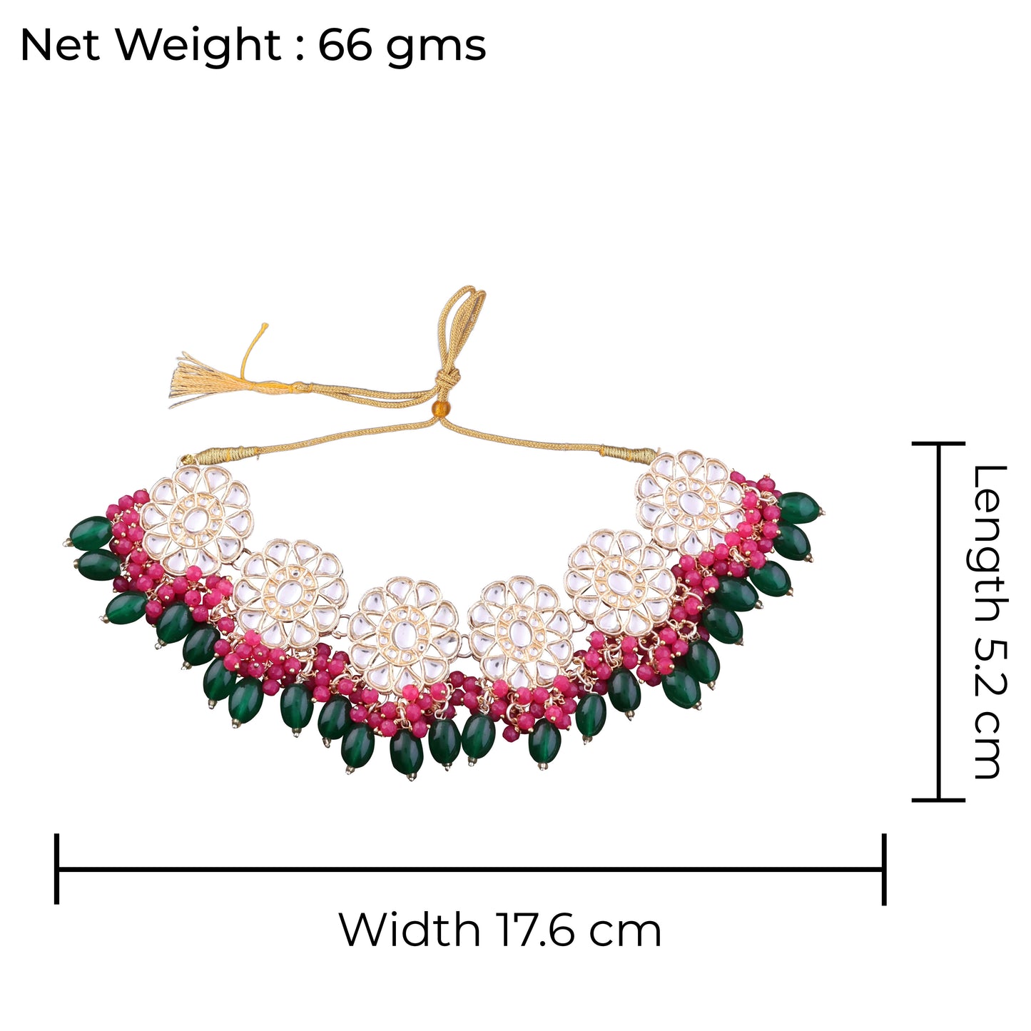 Pink Green Yuvraj Choker Necklace Set with Earring and Teeka