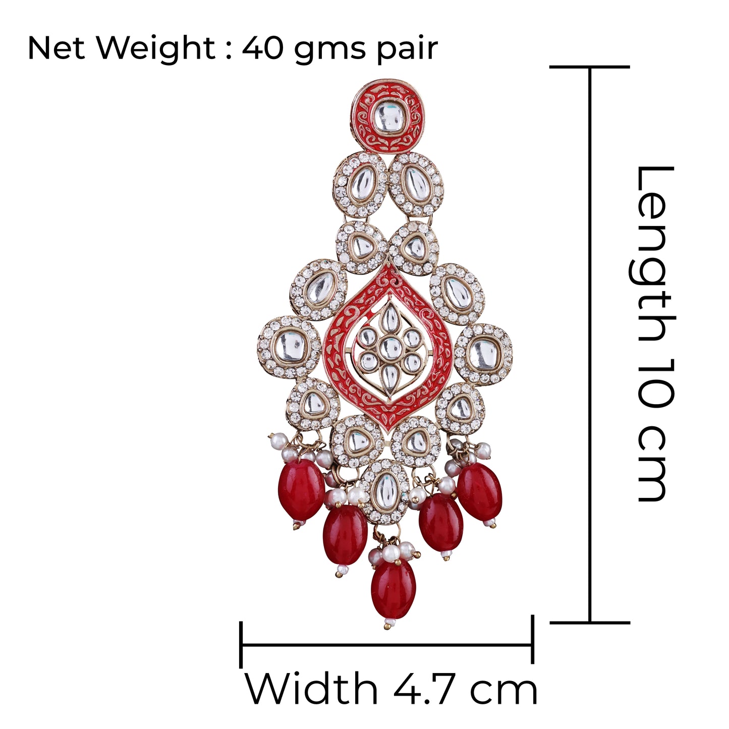 Red Pashmeena Designer Kundan Meena Earring