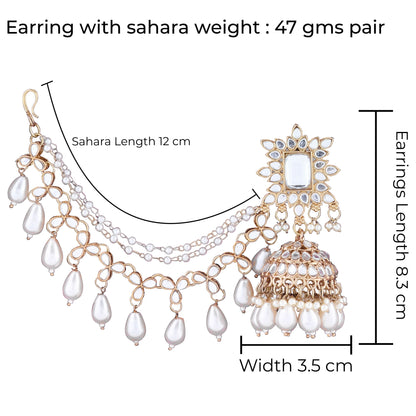 Kaur Mirror Bahubali Jhumka with Statement Kaan Chain and Teeka