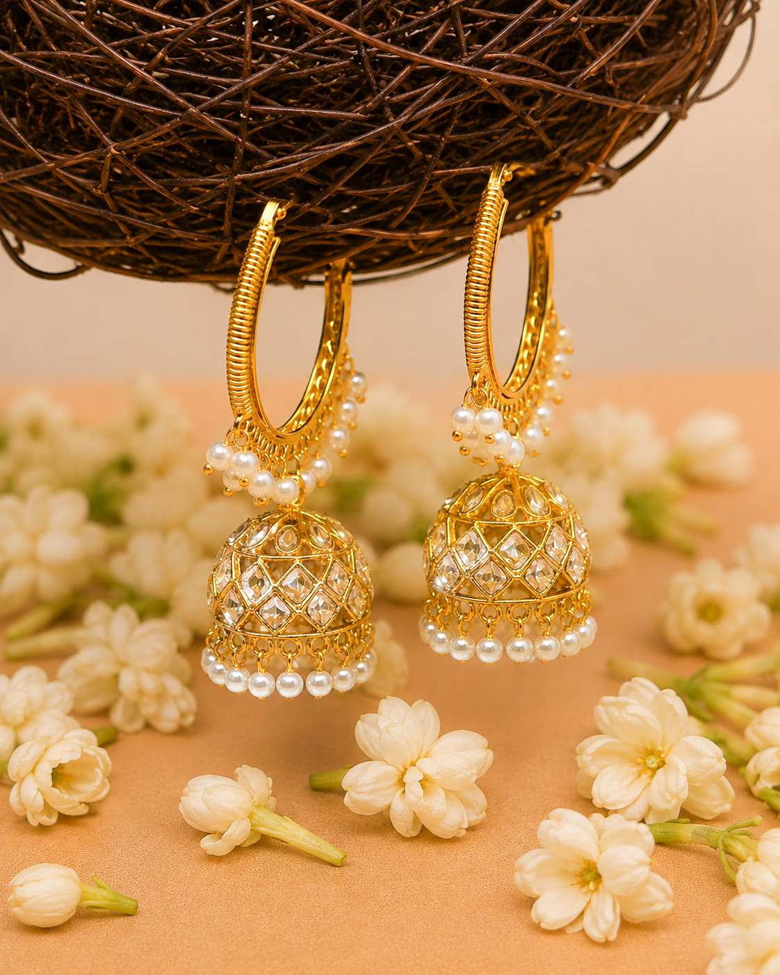 Pearl Mishri Jhumke Earrings