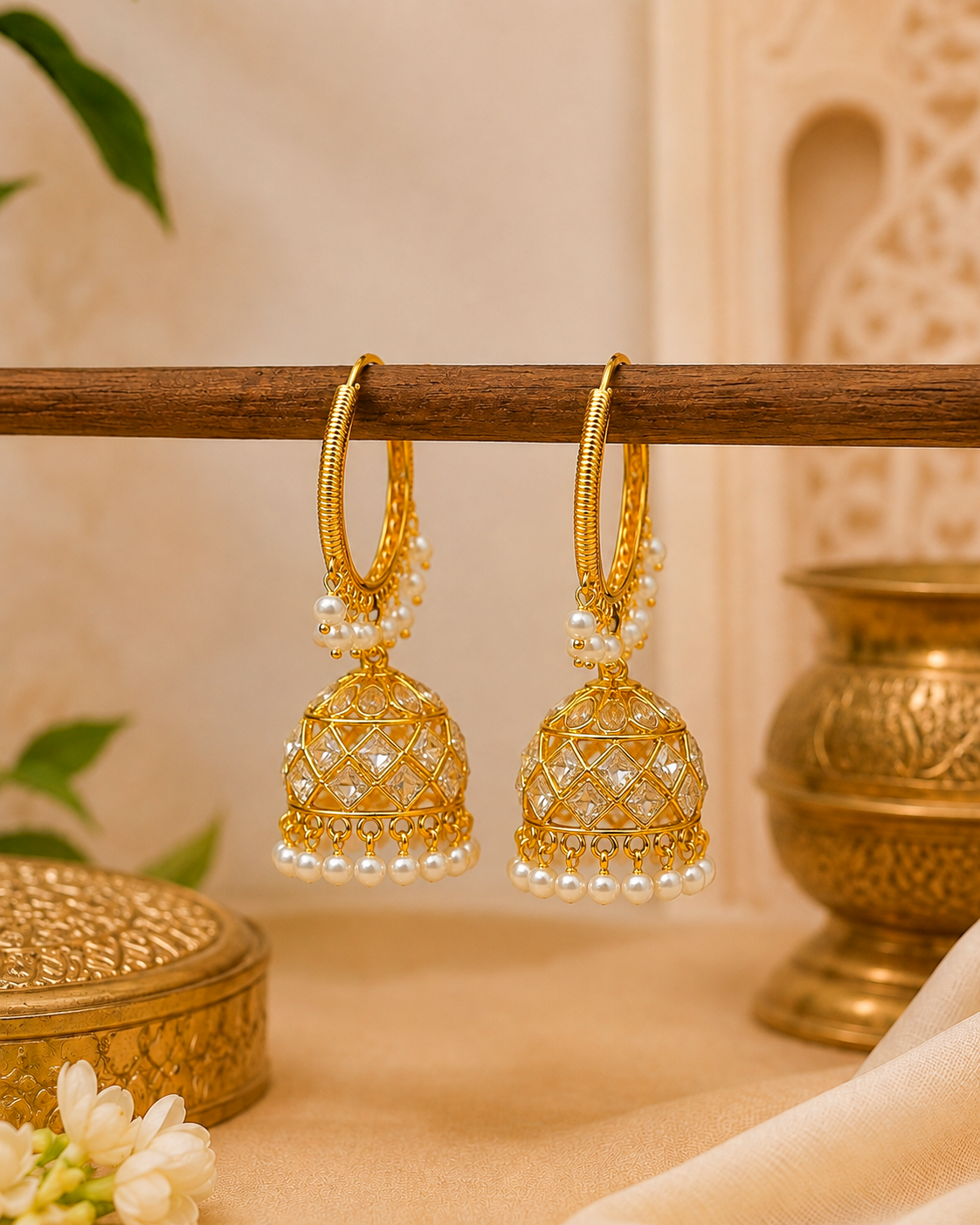 Pearl Mishri Jhumke Earrings