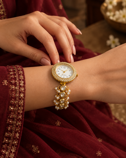 White Kashir Heritage Kashmiri Ethnic Bracelet Watch for Women