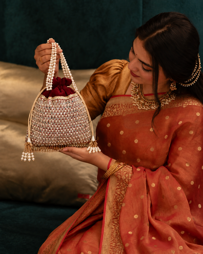 Maroon Aarshita Ethnic Mirror Pearl Batua Bag