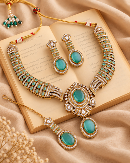 Mint Saumili Premium Sabya Inspired Necklace Set with Earring & Teeka