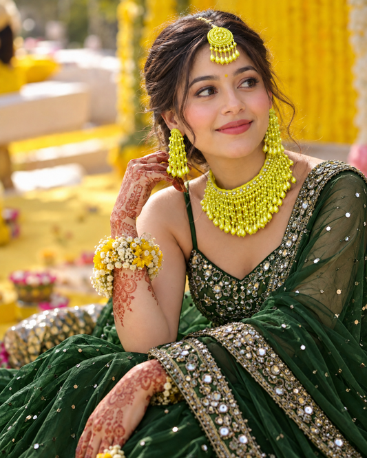 Yellow Zarvisha Handmade Jewellery For Haldi & Mehendi