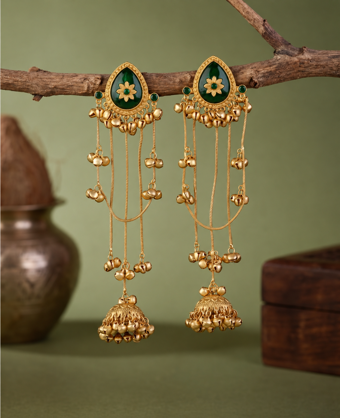 Green Haya Premium Kashmiri Brass Lookalike Earring