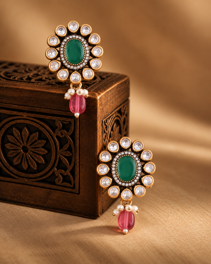 Green Ruby Alizeh Monalisa Antique Designer Stud Earring