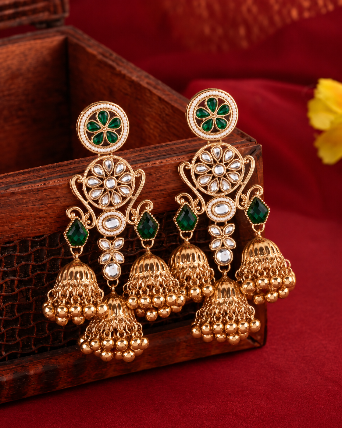 Green Riddhanshi Kashmiri Look Ghunghru Jhumki Earring