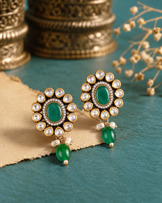 Green Alizeh Monalisa Antique Designer Stud Earring