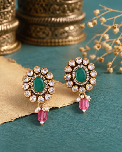 Green Ruby Alizeh Monalisa Antique Designer Stud Earring