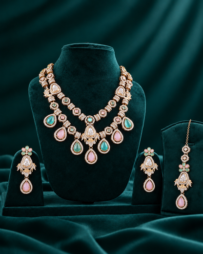 Pastel Amrita Premium Sabya Inspired Necklace Set with Earring & Teeka
