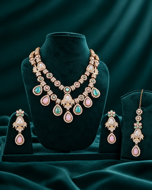 Pastel Amrita Premium Sabya Inspired Necklace Set with Earring & Teeka