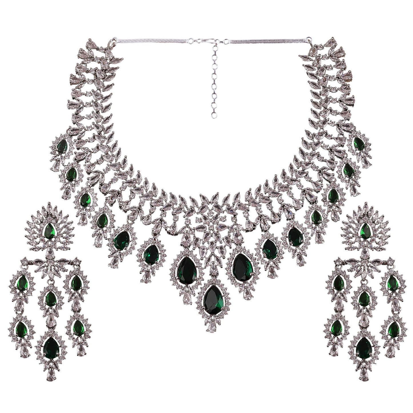 Emerald Vineeta American Diamond Necklace Set