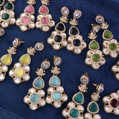 Yellow Asher Designer Earring with Premium Monalisa and Zircone Stone Detailing