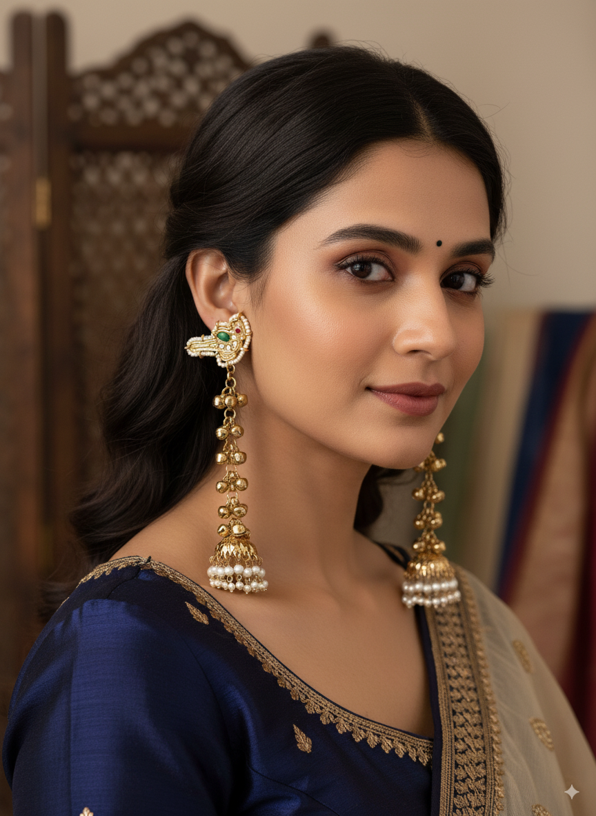 Green Sumbul Kashmiri Look Ghunghru Jhumka Earring