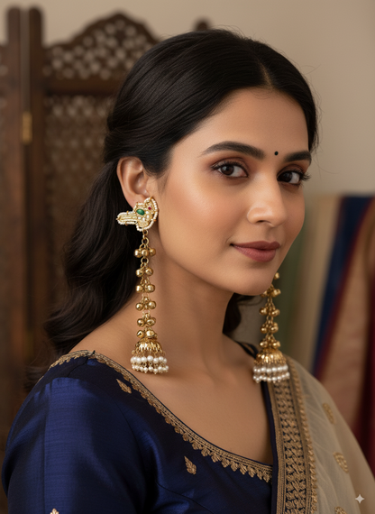 Green Sumbul Kashmiri Look Ghunghru Jhumka Earring