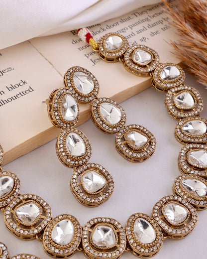Silver Rishita Premium Polki Dupe Necklace with Earring and Teeka