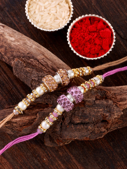 Pack of 2 - Tejomay Rakhi - Lavender Gold : with Tilak Set and Card