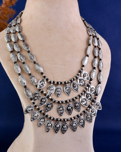 Bindu Layer Necklace - oxidised