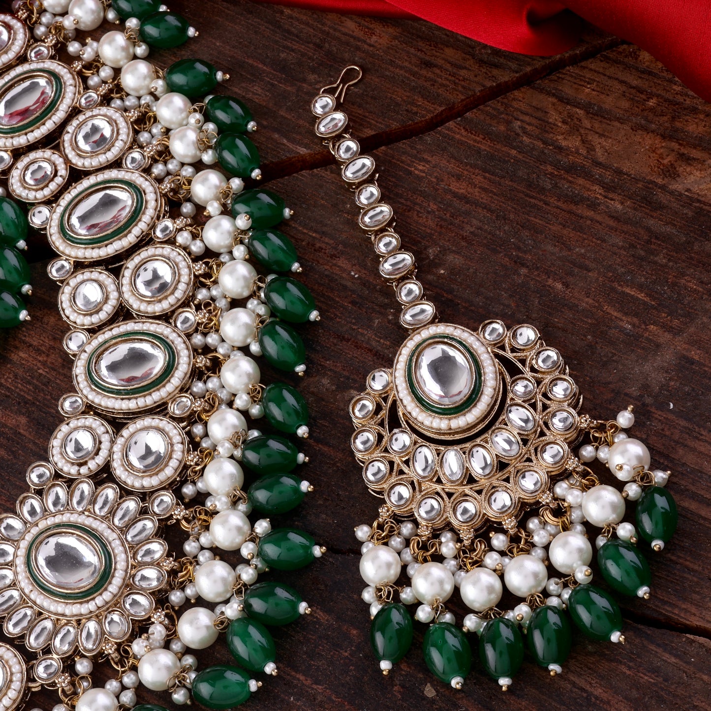 Green Gurkeerat Necklace Earring with Teeka