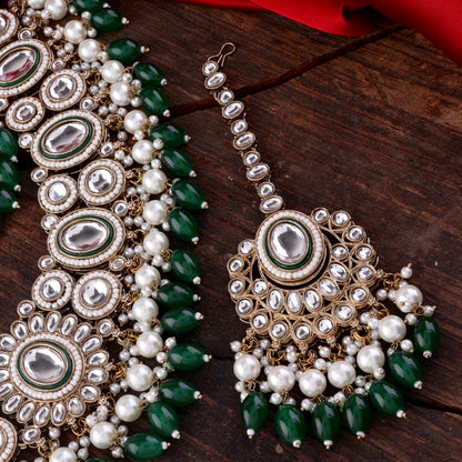 Green Gurkeerat Necklace Earring with Teeka and Side Jhumar/Passa