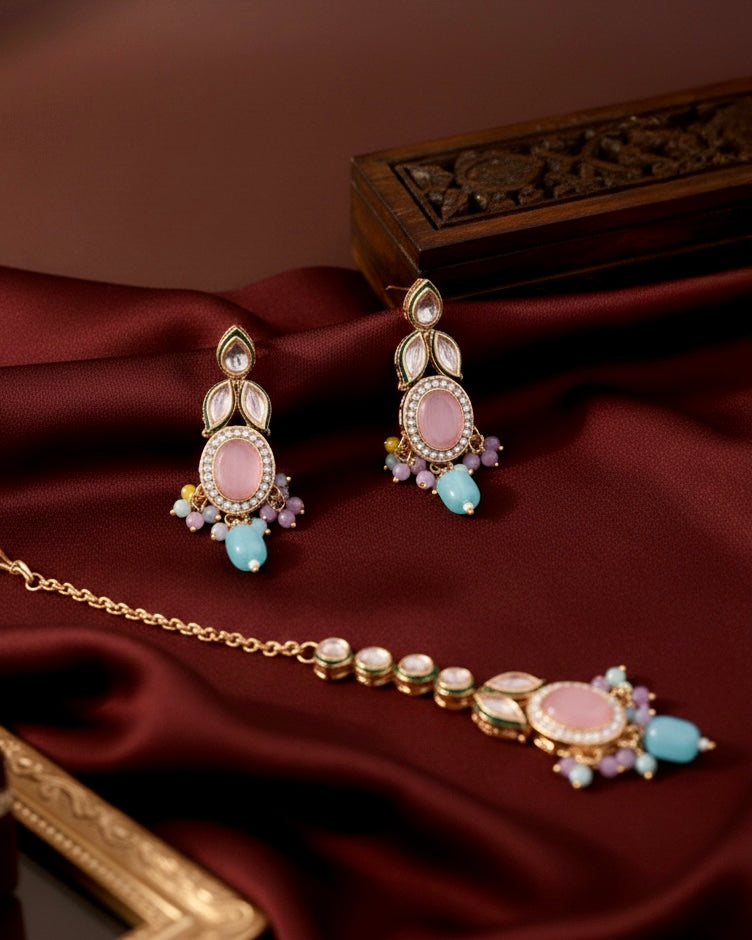 Pastel Multi Vridha Premium Monalisa Necklace Set
