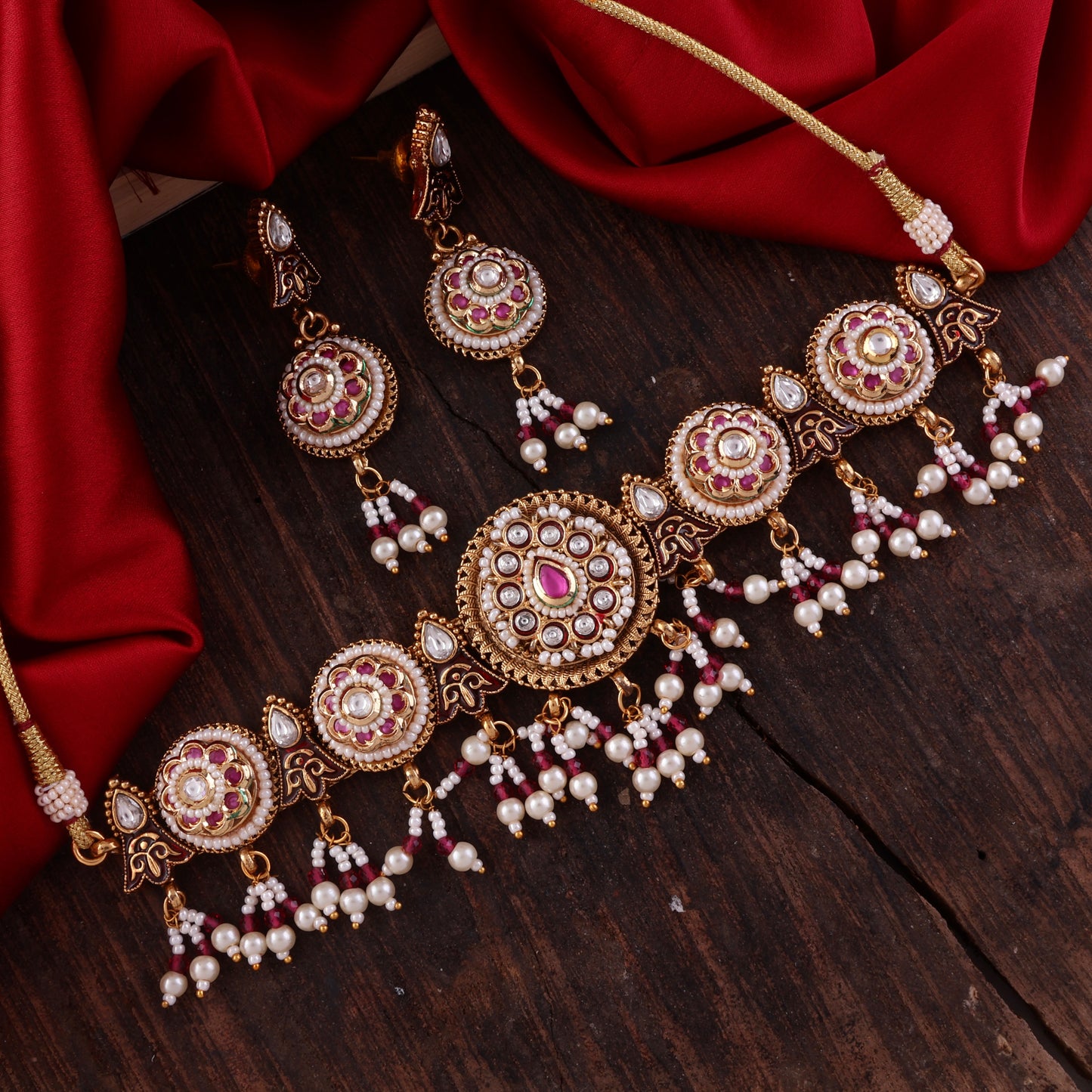 Ruby Ahilya Rajwada Choker set with Earring