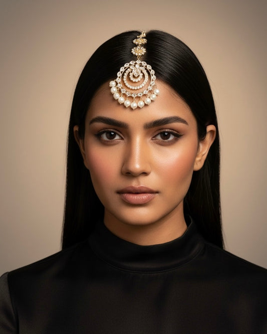 Gold Shyra Kundan Pearl Mangteeka