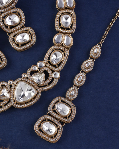 Varnika Premium Polki Dupe Necklace with Earring and Teeka