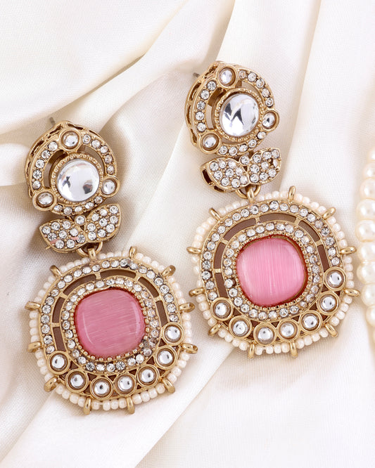 Blush Pink Tiana Premium Designer Zircone Polki Dupe Earring