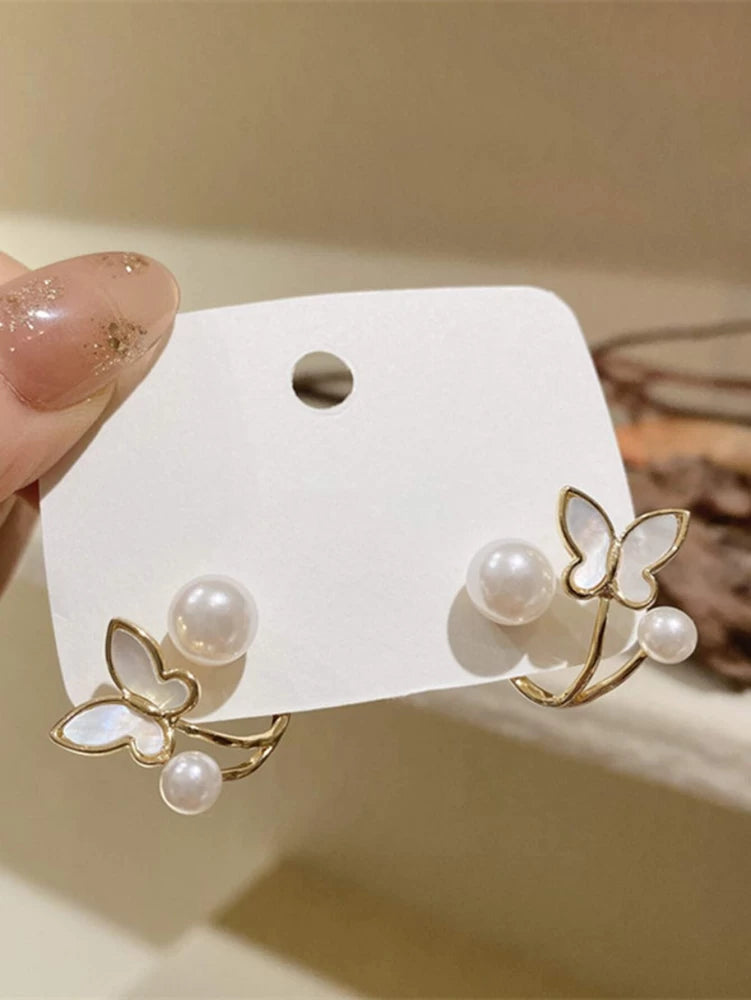 Pearl Butterfly Cuff Korean Quirky Earring