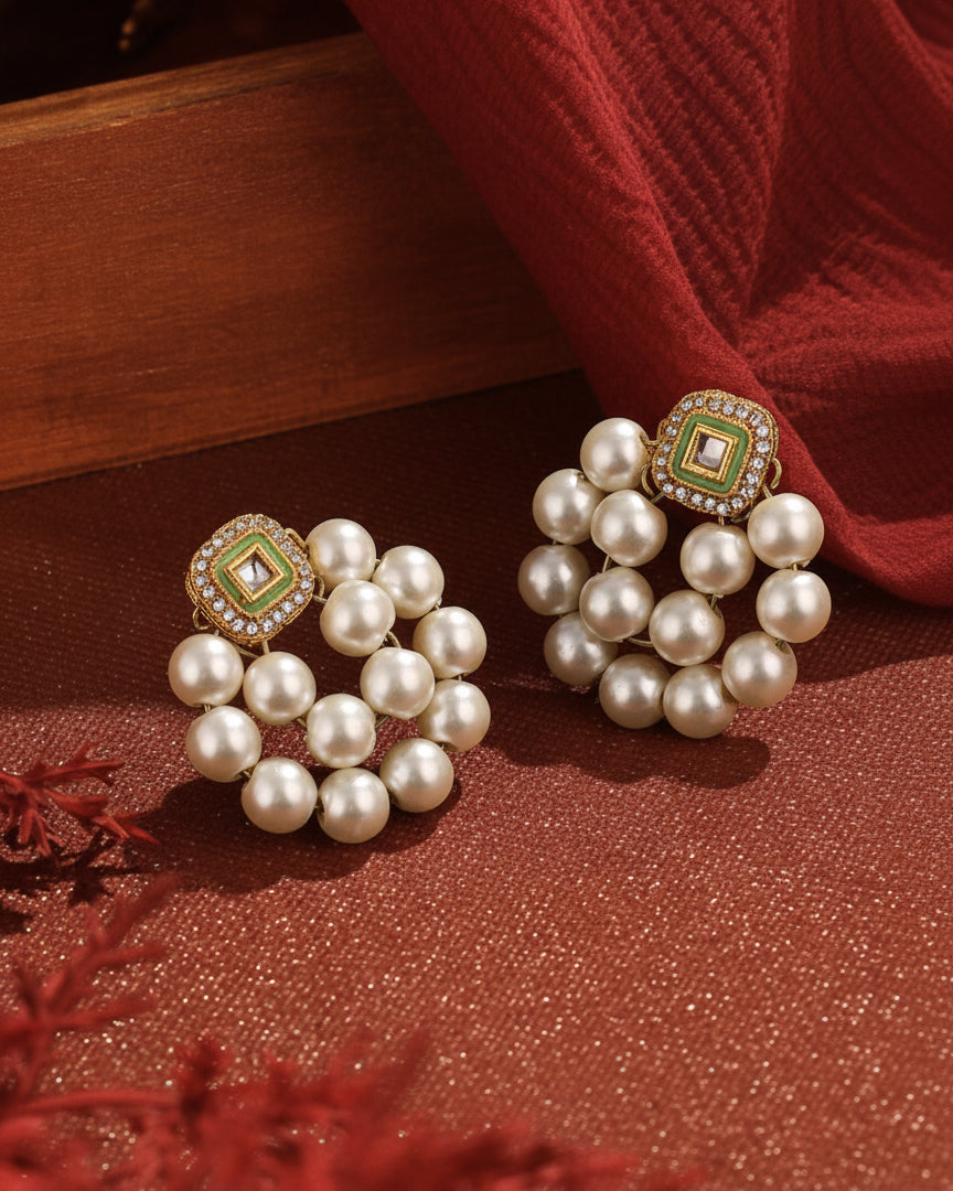 Green Meena Pearl Stud