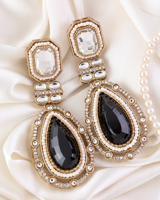 Black Aarit Premium Designer Zircone Polki Dupe Earring