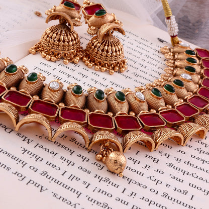 Bhavashree Premium Rajwada Necklace Set with Jhumki Earring
