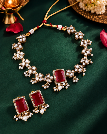 Ruby Arushika Kundan Necklace Set With Earring